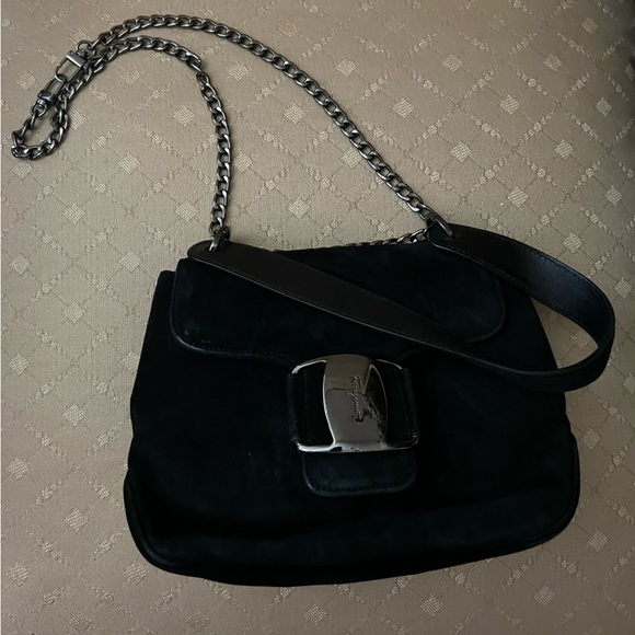Ferragamo Black Suede Bag with Silver Clasp - Picture 2 of 16